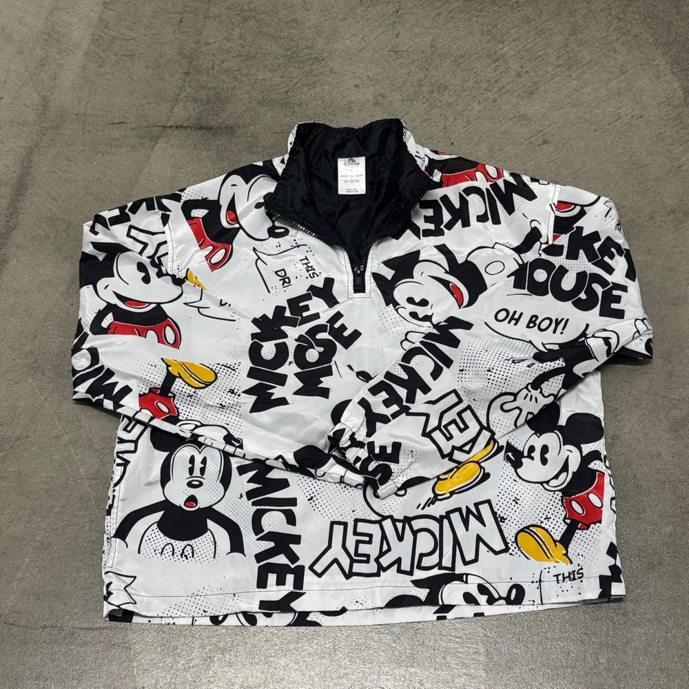 Disney Mickey Mouse All Over Print Quarter Zip Windbreaker Jacket White Small